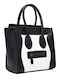 Weiße/Schwarze Damen-Schultertasche aus Leder