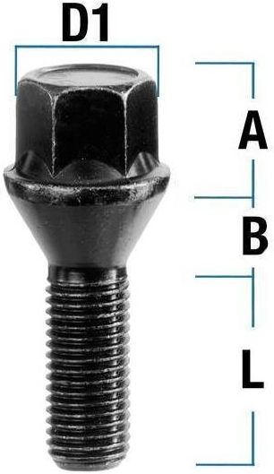 Wheel Bolt M14x1.25 Conical 60° Key 17 Length 28mm Black 1 Piece M1425ke28w