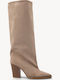 Beige Boots High Neck Thick Heel