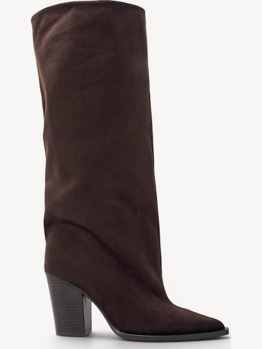 Brown Boots High Neck Thick Heel