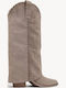 Beige Western Boots Decorative Stitching