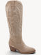 Beige Western Boots Suede Decorative Stitching