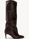 Braune Slouch Damenstiefel Kitten Heel