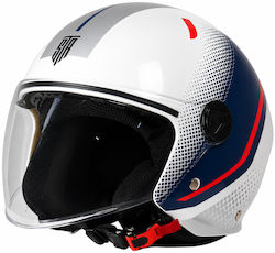 STR GP1 White/Blue/Red Motorcycle Helmet Jet ECE 22.06 with Sun Visor