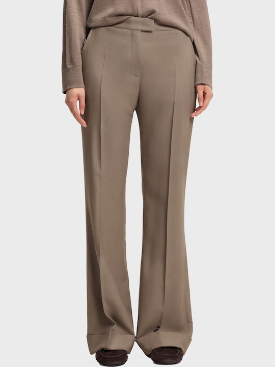 Дамско Висока Талия Текстилно Панталони Чарлстон Light Brown