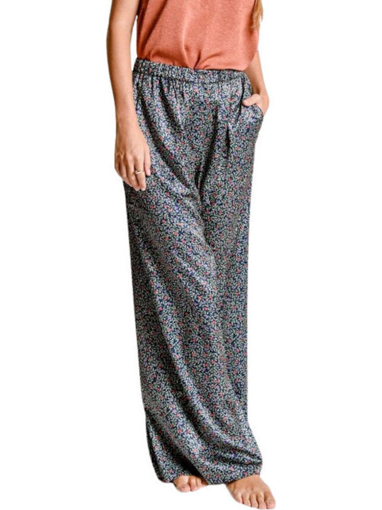 Pants Women's Fabric Floral Blue