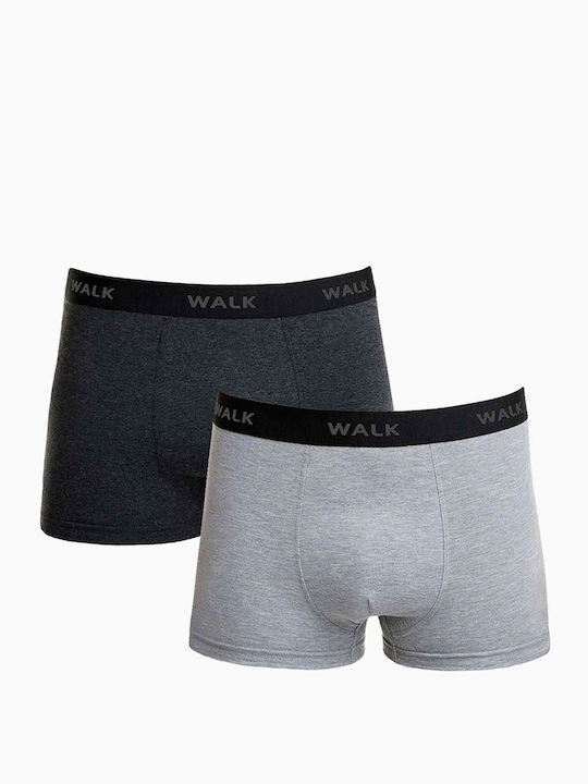 Walk Ανδρικά Μποξεράκια Γκρι με Σχέδια 2Pack