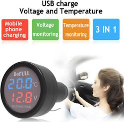Multifunctional Car Device 3 In 1 USB Charging Voltmeter Thermometer Ez3231
