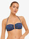 Top de bikini fără bretele floral bleumarin