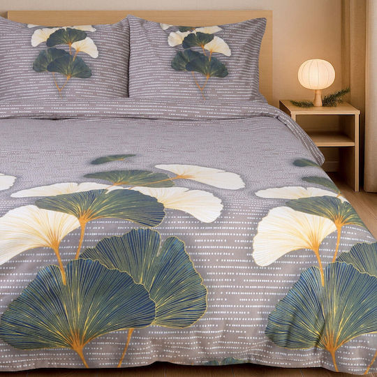 Darymex Set Huse Pentru Pilote 100% Bumbac 140x200cm Simplă Cu Față De Pernă Gri Închis Cu Frunze