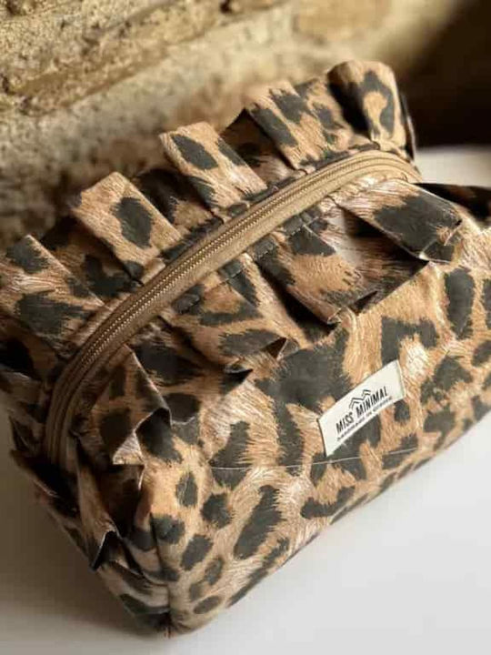 Miss Minimal Zipper Box Toiletry Bag Brown Leopard 22 X 13 X 23 Cm