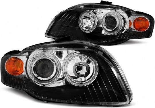 Front Lights Set Audi A4 B7 04-08 Angel Eyes Black H7/H7 Depo Audi Dero