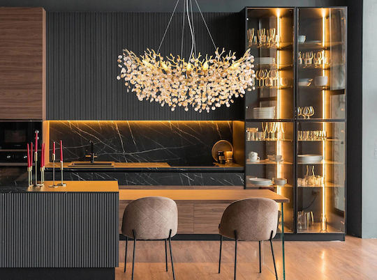 Globo Lighting Gold Ceiling Light with Crystals for 10 E14 Bulbs 100x45x120cm