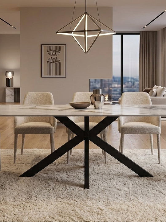 Stratford Masă de Sufragerie cu Suprafață din Piatră Albă 80x80x75cm