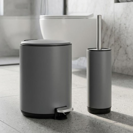 Sidirela Elegantes E-4687 Metallisches Satz Badezimmereimer und Bürste Soft Close 5lt Grau