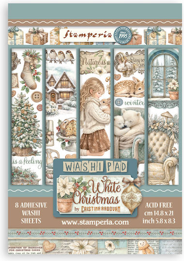 Αυτοκόλλητα Washi Pad A5 8 Φύλλα White Christmas