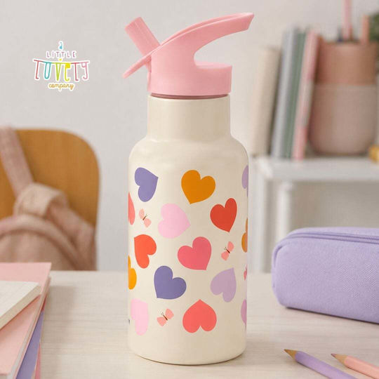 A Little Lovely Company Sticlă Termos Din Oțel Inoxidabil Pentru Copii Cu Pai Bej 350ml