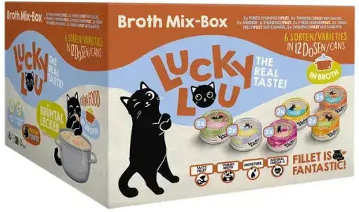 Lucky Lou Extrafood Mix Box Wet Cat Food in Cans with Meat Fish and Chicken Grain Free 12x70gr