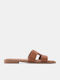 Leather Women's Flat Sandals Brown