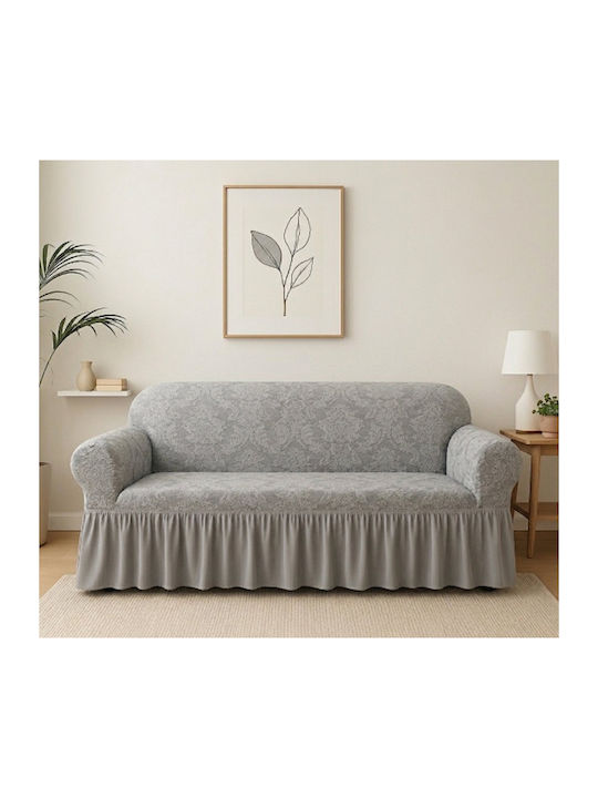 Kraft World Elastische Abdeckung Für Vier-Sitzer-Sofa Grau Mit Volant