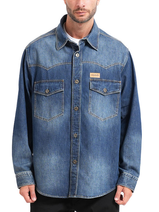 Hugo Langärmeliges Denim Overshirt in Normale Passform Blau