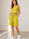 Women's Linen Green Bermuda