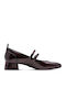Lackleder Pumps mit Riemchen & Niedrigem Absatz Braun