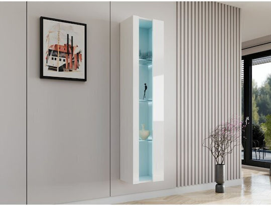Wand Vitrine aus Holz mit Verglasung & Beleuchtung Weiß 40x30x180cm 75293CAM