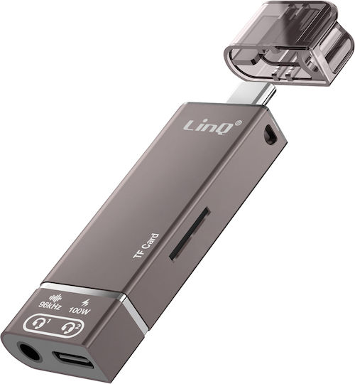 Linq Mini Hub Usb-c To Audio Jack 3.5mm Micro Sd Usb-c 100w Grey