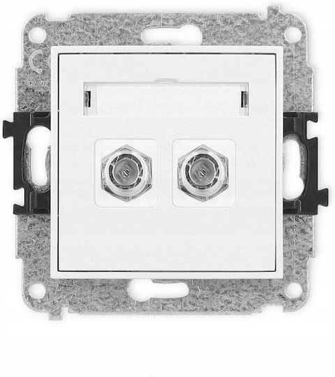 Icon Dual Type F Sat Antenna Jack Mechanism Nickel Plated Matt White 25igf-2