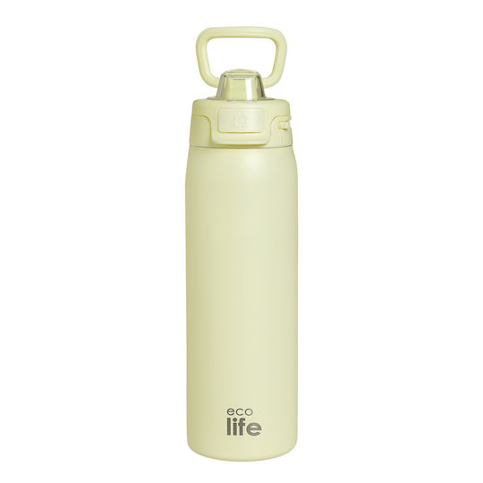 Ecolife Recycelbare Thermosflasche Rostfreier Stahl BPA-frei 650ml Off-White mit Stroh