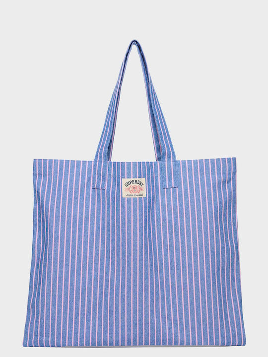Oxford Stripe Fabric Women's Tote Handbag Blue