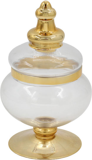 Keskor Glass Sweet Jar with Lid 12x12x20cm Gold
