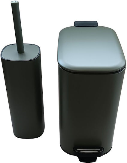 Eurocasa Metallic Bathroom Brush And Trash Can Kit Soft Close 6lt Green