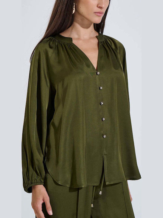 Bill Cost Women's Satin Long Sleeve Blouse with...