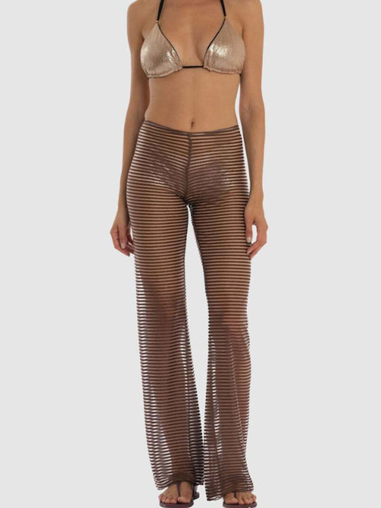 Pin-Up Stars Дамски Текстилни Широки Palazzo Fit На Райета Кафяви