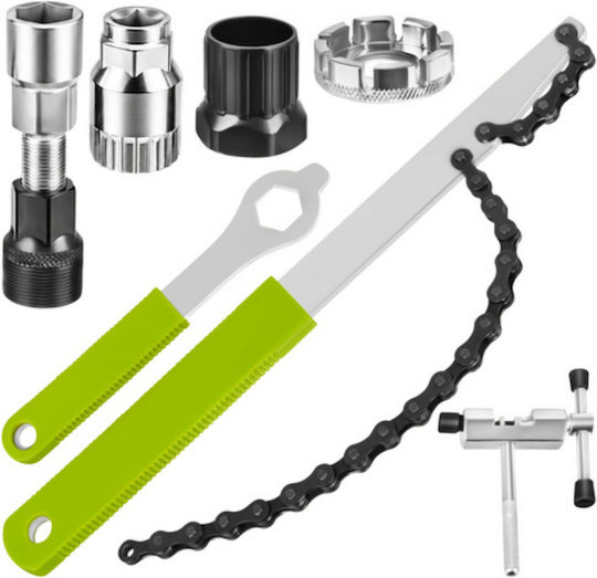 Set De Reparare Bicicletă 7 Piese Extractor Zola Cheie Roată 10-15 Cheie Suport Pedalier Pinioane Lanț Din Oțel Carbon