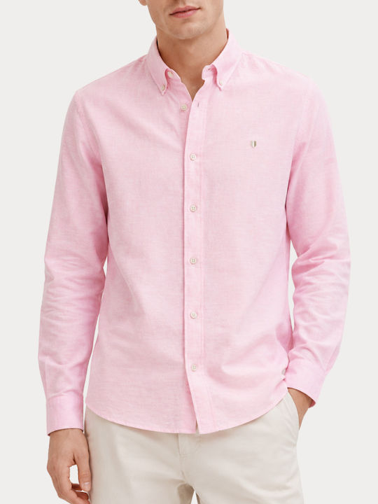 Langärmeliges Leinenhemd in Normale Passform Candy Pink