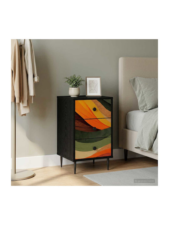 Nachttisch Holz mit Metallfüßen Schwarz 36x33x61cm