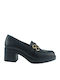 Leder Pumps mit Chunky Mittelhohem Absatz Schwarz