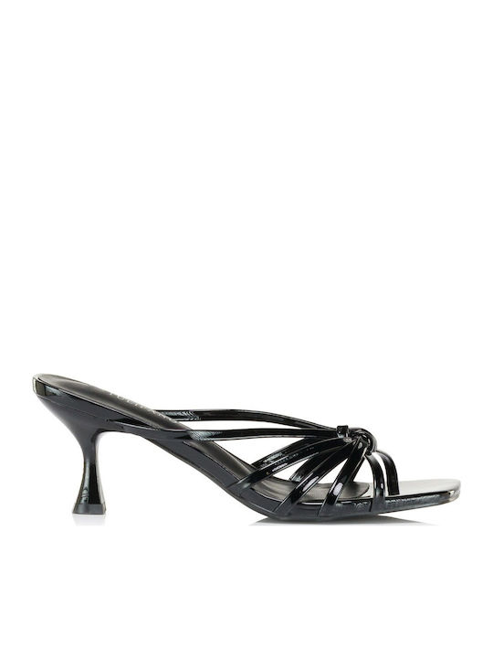 Satin Mules With Thin Heel In Black Colour