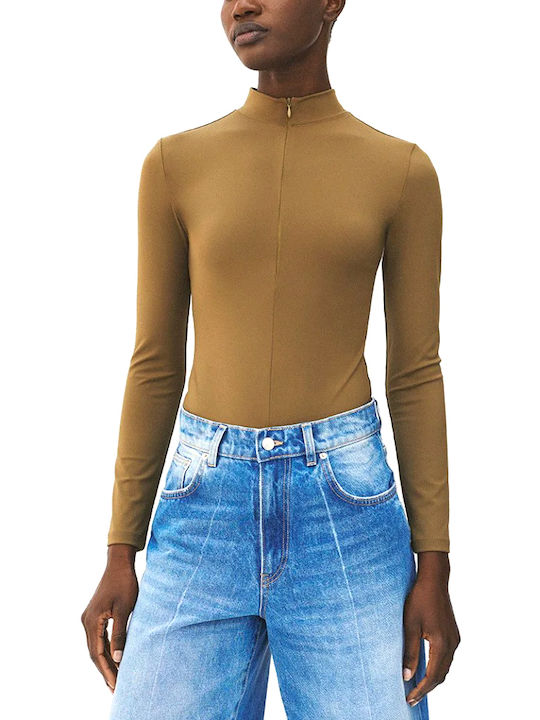 Access Fashion Bodysuit Cu Guler Înalt Cu Mâneci Lungi Pentru Femei Access Fashion Kaki 64-2130-202-Oliv