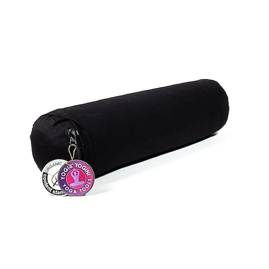 Mini Yoga Bolster Round Pillow Kids Yoga Black Organic Cotton 40x12cm