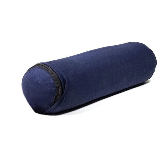 Mini Yoga Bolster Round Pillow Kids Yoga Blue Organic Cotton 40x12cm