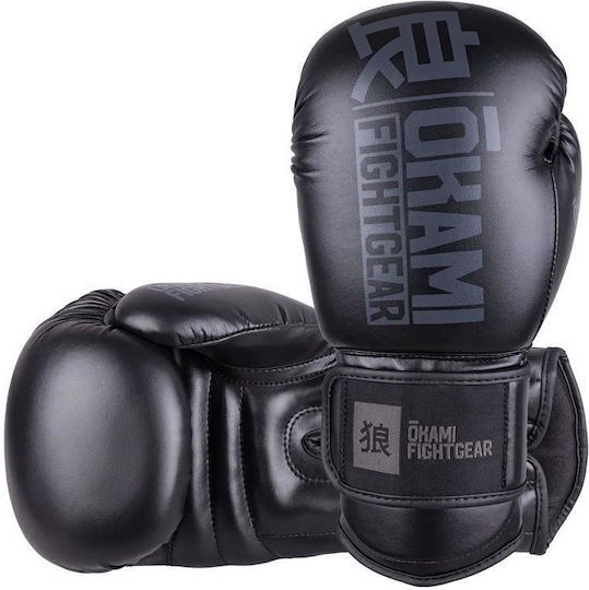 Okami Boxing Gloves Made of Synthetic Leather for Competition Black