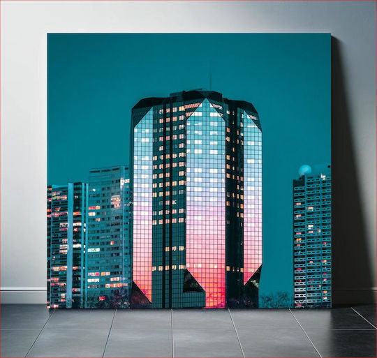 Πίνακας Illuminated City Skyscraper Ουρανοξύστης Φωτισμένης Πόλης 110x110