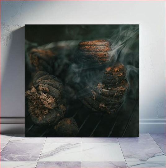 Smoldering Coals With Smoke Καίγονται Κάρβουνα Με Καπνό σε Καμβά