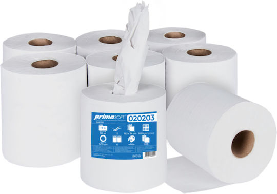 Prima Soft Prosop de hârtie alb rolă reciclată cu derulare centrală 155m-2 straturi 6 role cutie Prima Soft Maxi