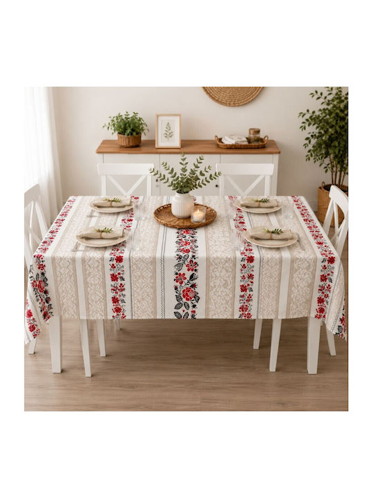 Pucioasa Față De Masă Din Bumbac Cu Broderie Roșie 160x320 Cm