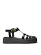 Leather Women's Flat Sandals Black